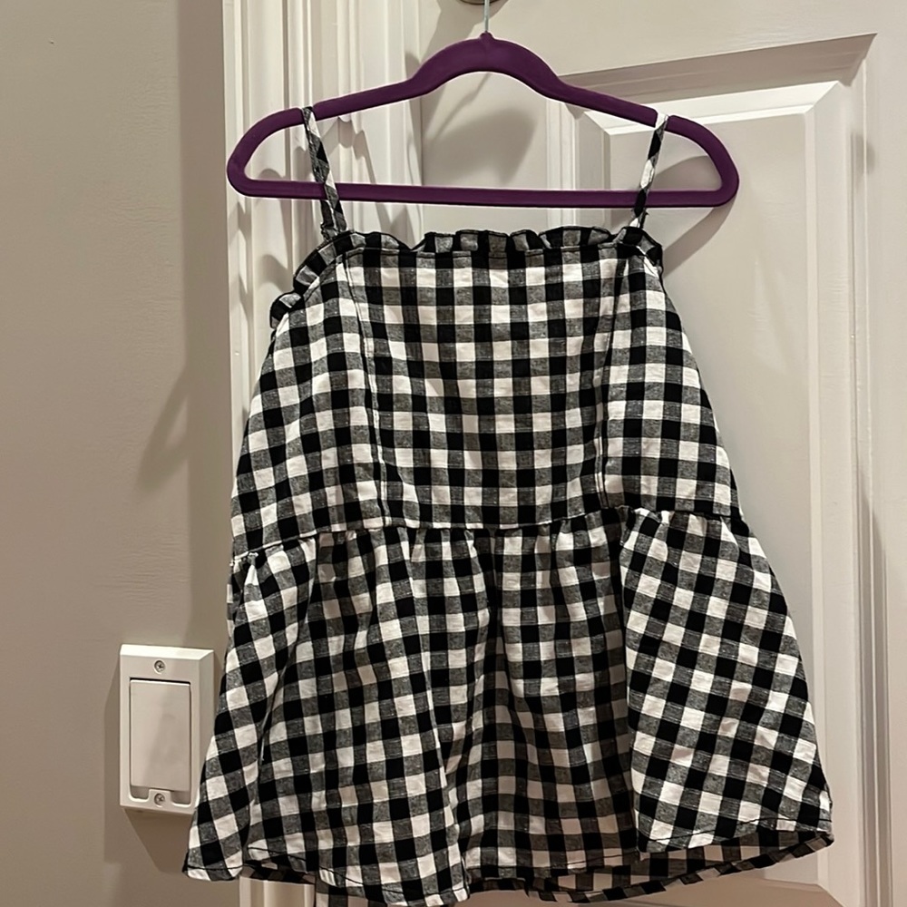 Black and White checkered flowy tank top